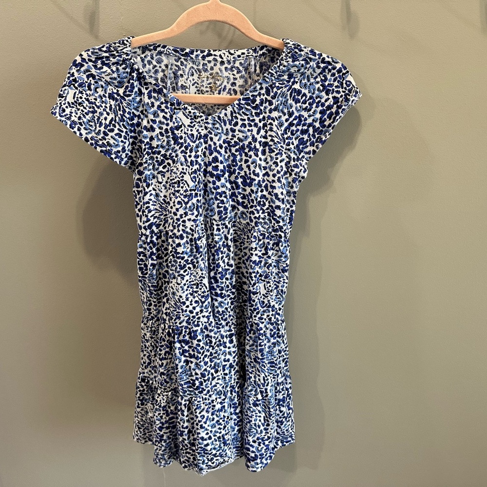 Lilly Pulitzer Girls Blue & White Leopard Print Short Dress